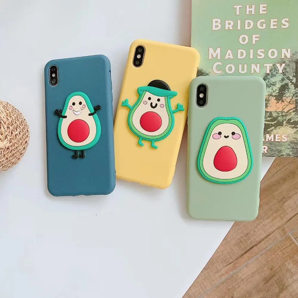 

3D funny avocado case For iPhone X XR XS Max 7 8 6 6s Plus matte cute summer fruits phone cover soft silicone protective case