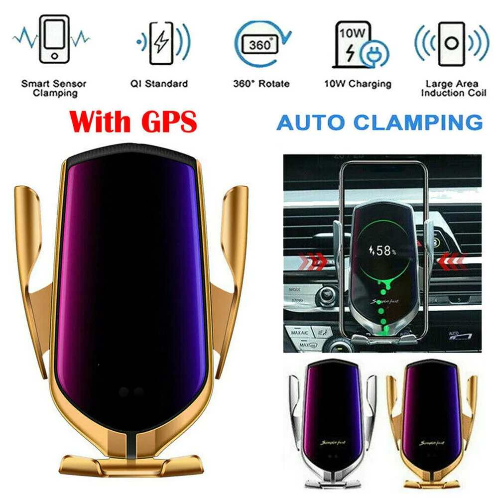 R1R2 Automatic Clamping 10W Car Wireless Charger For iPhone For Huawei ForLG Infrare Induction Wireless Charger Car Phone Holder