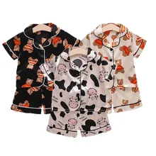 Ensemble de pyjama en Satin pour enfants, vêtements pour bébés de 1 à 4 ans, en soie glacée, pour garçons et filles, haut et pantalon courts 