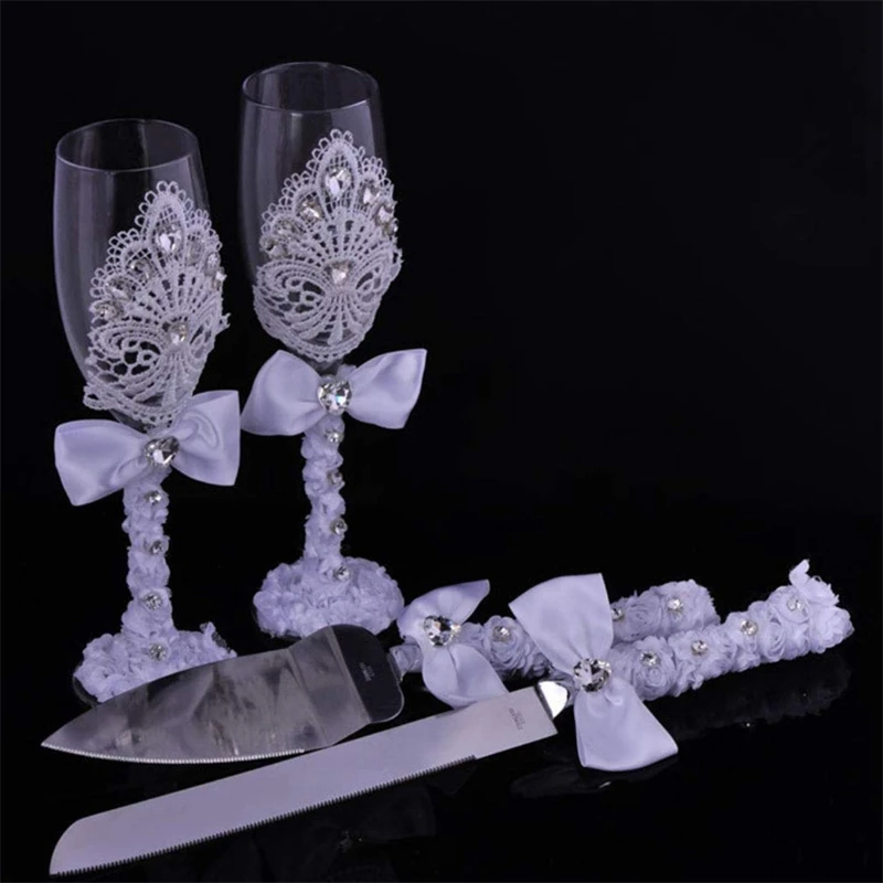 1 пара свадебный подарок для душа свадебный кружевной Набор бокалов для шампанского для тостов кружевная Свадебная чашка для вина+ кружевной нож для торта