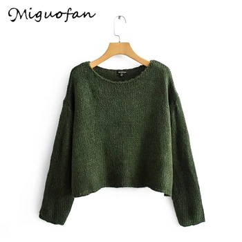 

Miguofan Sweater women vintage greeen long sleeve maxi fashion loose pull femme sweter casual spring 2020 pullovers basic tops