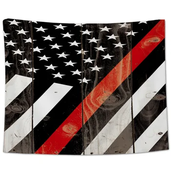 

Red Line American Flag Retro Wood Pattern Flag Wall Tapestry Beach Towel Home Decoration