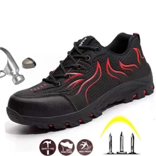 Лидер продаж; Новинка; Мужская дышащая обувь со стальным носком; защитная обувь; мужские уличные Нескользящие стальные проколы; водонепроницаемые строительные ботинки
