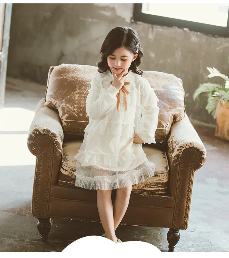 2020 Spring Pink Layered Mesh Long Sleeve Dress Big Girls Luxury White Lace Dresses Teenagers School Clothes 5 6 8 9 10 12 Years (1)