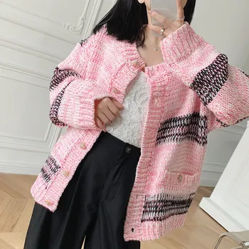 

Knit Striped Women 's Cardigan Female Sweater Clothes O-Neck Cute Single Breasted Long Sleeve Autumn Casual Lady Clotehs