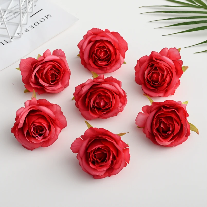 thumbnail image 1 of 2/10 piezas de flores artificiales baratas, rosas de seda para decoración del hogar, bodas, Navidad, bricolaje, álbumes de recortes, suministros para manualidades, plantas falsas, 1 of 5