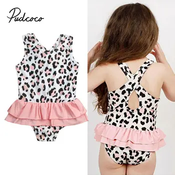 

pudcoco Leopard Swimsuit 2020 New Summer Sleeveless Ruffles Girls Swimming Suit Cute Infant Swimwear One-Pieces Baby Rompers