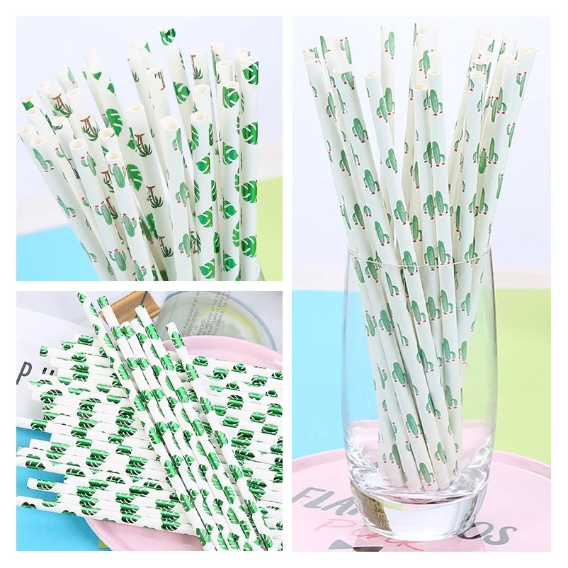 25/50pcs Summer Party Disposable Paper Straws Bar Home Party Beer Coffe Juice Drinking Straw for Wedding Birthday Party Supplies