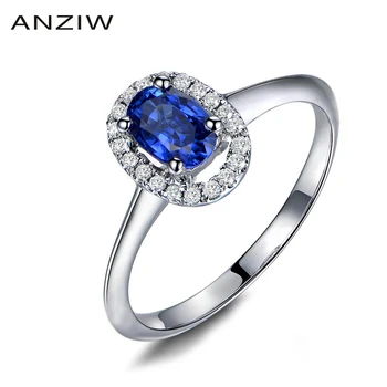 

ANZIW Fashion 1.25 Carat Oval Cut Blue Sona Bridal Halo Rings White Gold Yellow Gold Rose Gold Color Women Wedding Rings Gifts