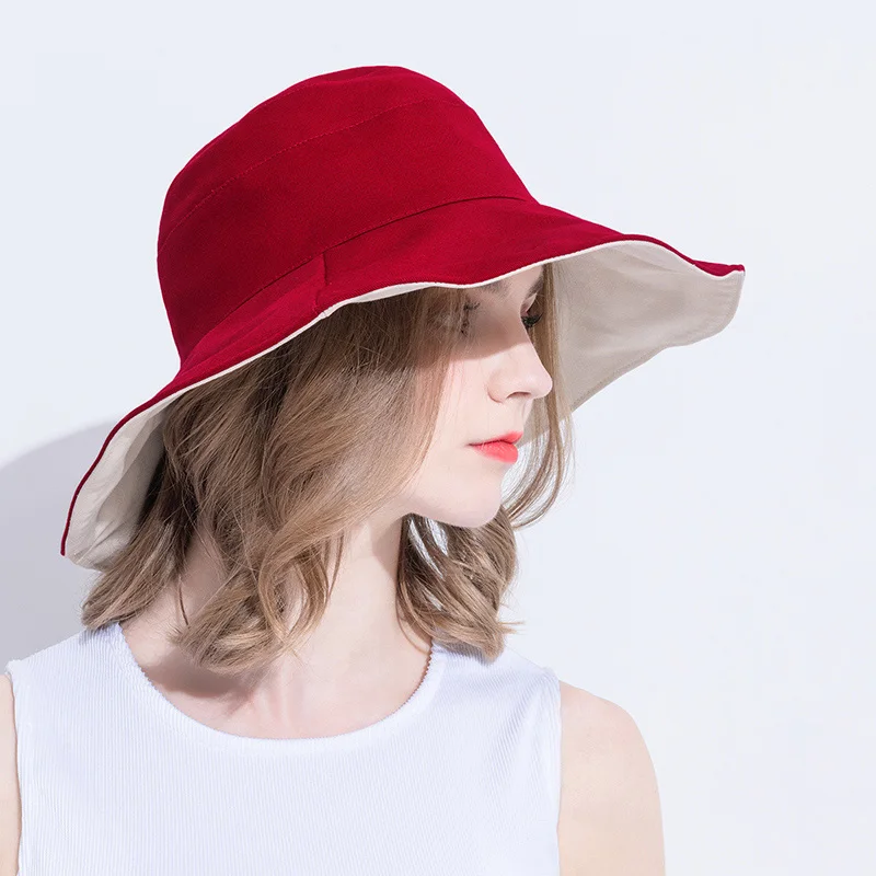 Хлопковая Панама для женщин, двусторонняя широкополая струна, однотонные кепки для рыбаков, летняя солнцезащитная, ветронепроницаемая уличная шляпа-ведро - Цвет: Color 4