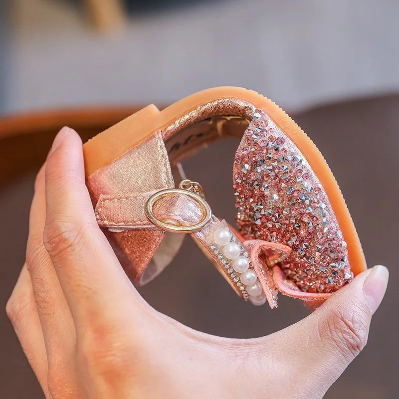Fashion Style Baby Girl Bow Princess Shoes Pearl Rhinestone Butterfly Sandals For Girls Sequin Dance Performance Shoes For Kids kids shoes children sandals kids sandals