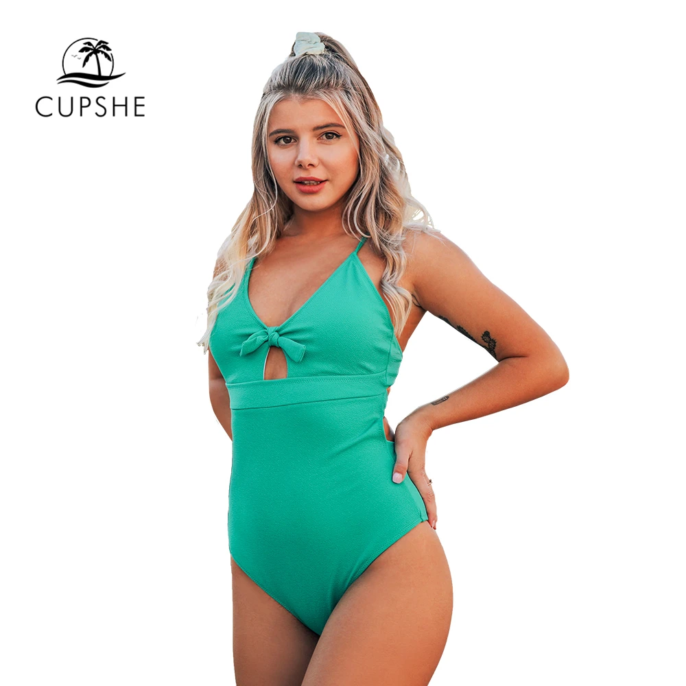 CUPSHE Одноцветный с бирюзовым узлом спереди сдельный купальник сексуальный