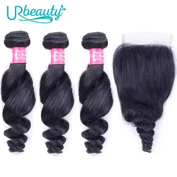 

Brazilian Hair Weave Bundles With Lace Closure Loose Wave Bundles With Closure Non-Remy Human Hair Human Braiding Hair Bulk