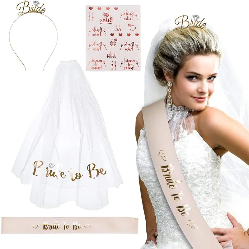 Bandas de satén para decoración de fiesta de boda, velo de novia, diadema, suministros para despedida de soltera
