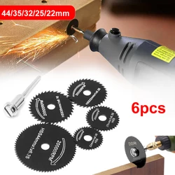 Lame de scie circulaire HSS 22 44mm, outil rotatif pour Dremel métal, outil électrique de coupe du bois, disques de perçage, mandrin de manchette 6 pièces 