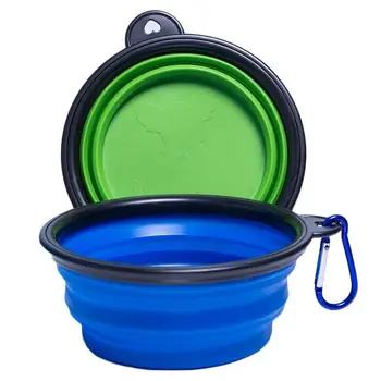 

New Collapsible Dog Cat Travel Bowl, Set of 2, Portable Pets Pop-up Food Water Feeder Foldable Bowls with Carabiner Clip blue +
