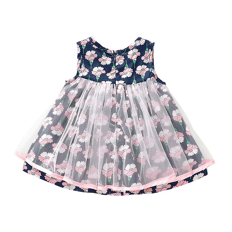 

Summer Dress Casual Baby Girls Flower Print Sleeveless Strap Mesh Design Dress Kids Toddler Sundress