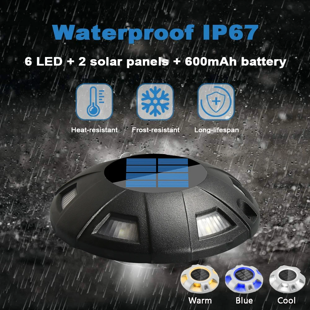 

1Pc 6 LEDs Solar Deck Light Outdoor Driveway Security IP67 Weatherproof Required Garden Pathway Warm White Cold White Blue