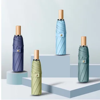 

2020 hot sale three fold hand open simple plain windproof solid wood handle men and women umbrella business umbrella