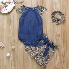 Humor Bear/летние комплекты одежды для маленьких девочек хлопковая Футболка с летящими рукавами+ штаны с цветочным принтом+ повязка на голову, 3 шт. Комбинезоны, джинсовый костюм для малышей