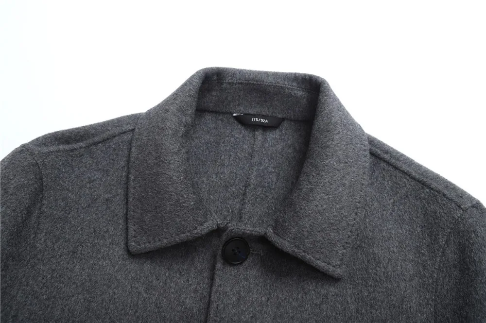 Shanghai Story Men's Lapel Collar 4 Buttons Slim Fit Long Wool Double-Faced Coat Jacket