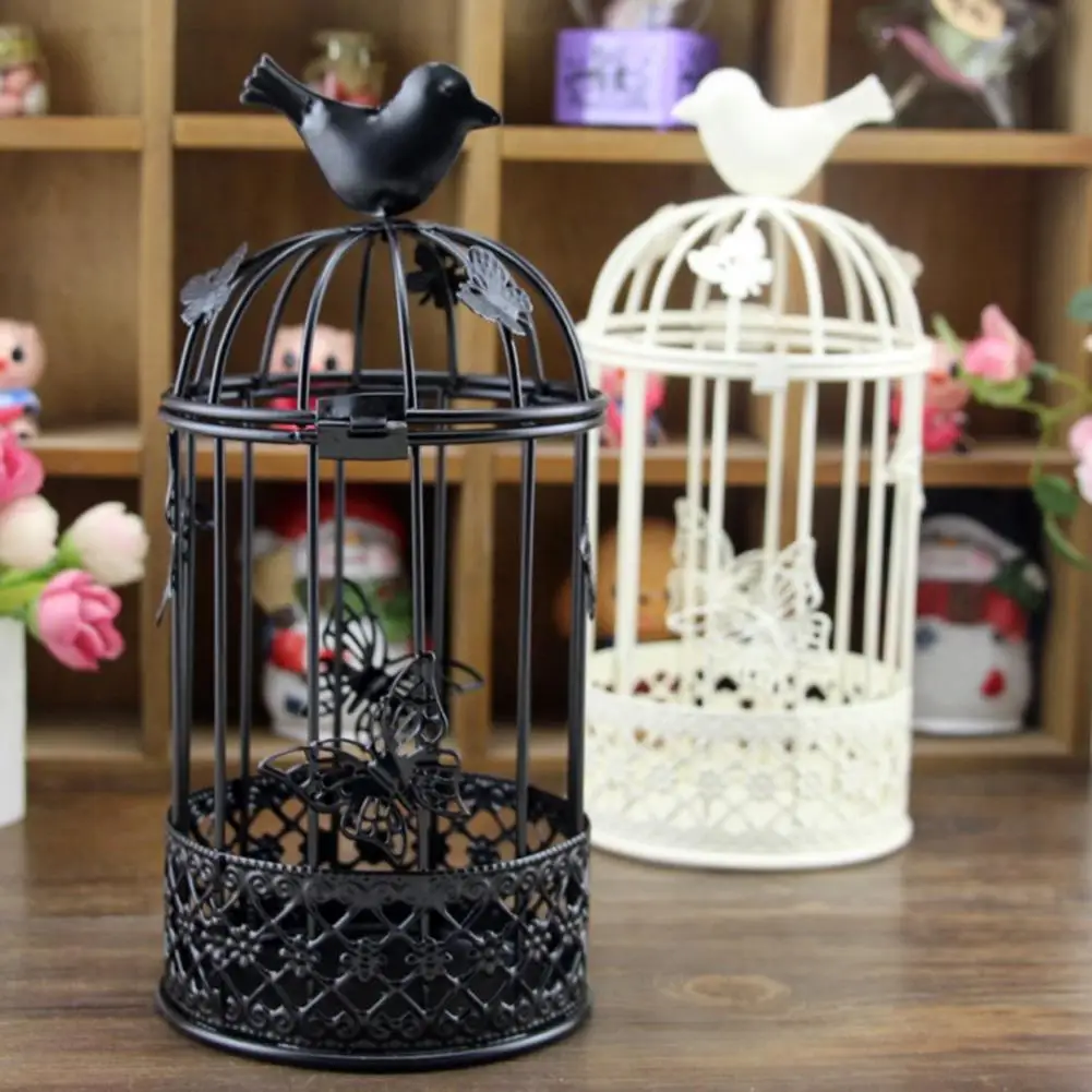 

Durable Hollow Bird Cage With Butterfly Shape Candle Holder Stand Candlestick Candle Light Holder Retro Home Desktop Decoration