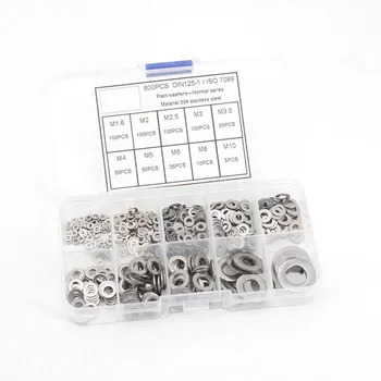 

600pcs Washers Stainless Steel Flat Gasket Silver Assortment Equipment