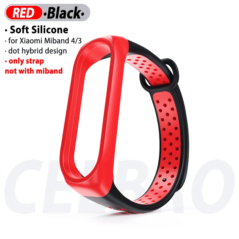 Двухцветный силиконовый ремешок для Xiaomi mi, ремешок 4/3, браслет, дышащий сменный ремешок для mi Band 4 band 4 NFC, ремешок на запястье - Цвет: Black and Red
