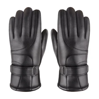 

Men Women Winter Black PU Leather Gloves Velvet Lining Touch Screen Mittens Male Thickening Non-slip Hiking Skiing Outdoor Glove