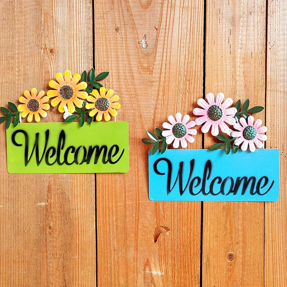 Floral Hanging Board Yellow Green Sunflower Wall Mounted Decoration Welcome Signs Plaque Plate for Corridor Home Wall