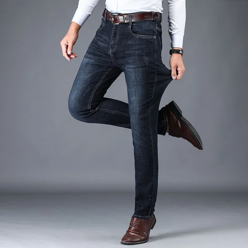 

Large size Hand made Fashion Full Length Solid Button Jeans Man Business High waist Mens Denim Leisure trousers Washed denim