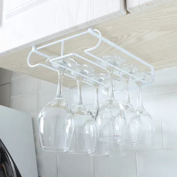 

Nail-free Wine Glass Rack Hanging Wine Cup Holder Bar Goblet Stemware Storage Racks Shelf Hanger Iron Kitchen OrganizerC