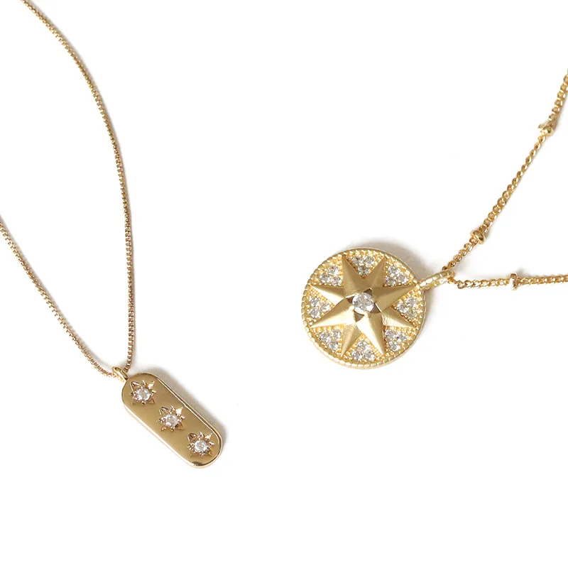 

SRCOI Round Rhinestone Star Simple Pendant Necklace Fashion Long Chain Accessories Metal Gold Color Oval Star Necklace For Women