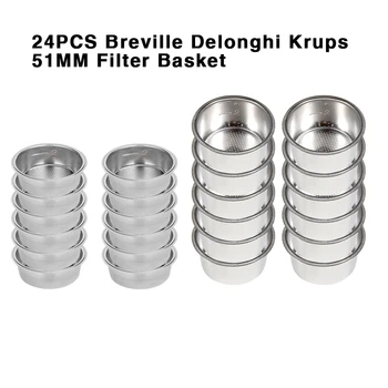 

24PCS 51mm 2-Cup 4-Cup High Pressure Breville Delonghi Krups Coffee Machine Filter Basket Pod Stainless Steel Single Layer Cups