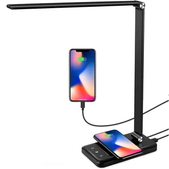 LED Desk Lamp with Wireless Charger USB Charging Port Touch Control Dimmable Eye Caring Desk Light