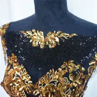 Black & Gold Sequin Lace Fabric with Tassel Applique - Perfect for Royal Wedding Gown - Image 3