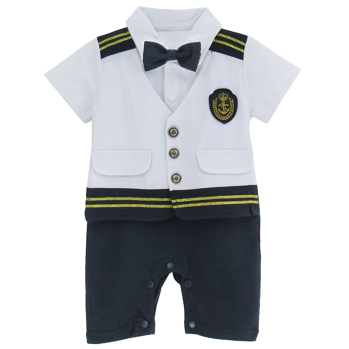 Комплект из 2 предметов для маленьких мальчиков, костюм полиции, комбинезон, детский комплект, милые наряды, одежда для малышей с шапкой, комплект для детей от 0 до 18 месяцев - Цвет: White Captain