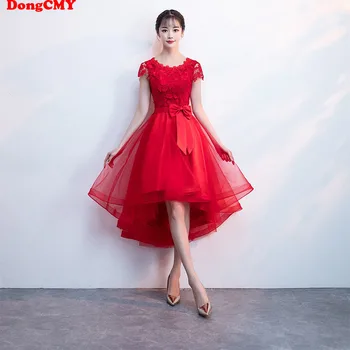 Картинка DongCMY 2018 новые платья подружки невесты бордовый плюс размер невесты Высокий/Низкий женское вечернее платье