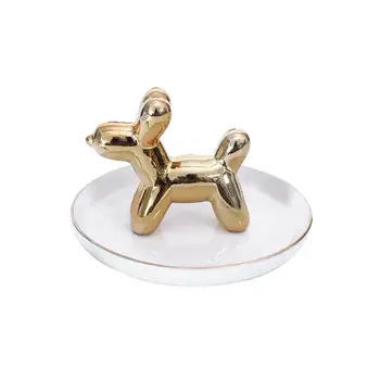 

Ceramic Jewelry Dish Golden Balloon Dog Trinket Tray White Rings Storage Dish Ceramic Jewelry Plate Dressing Table Storage Plate