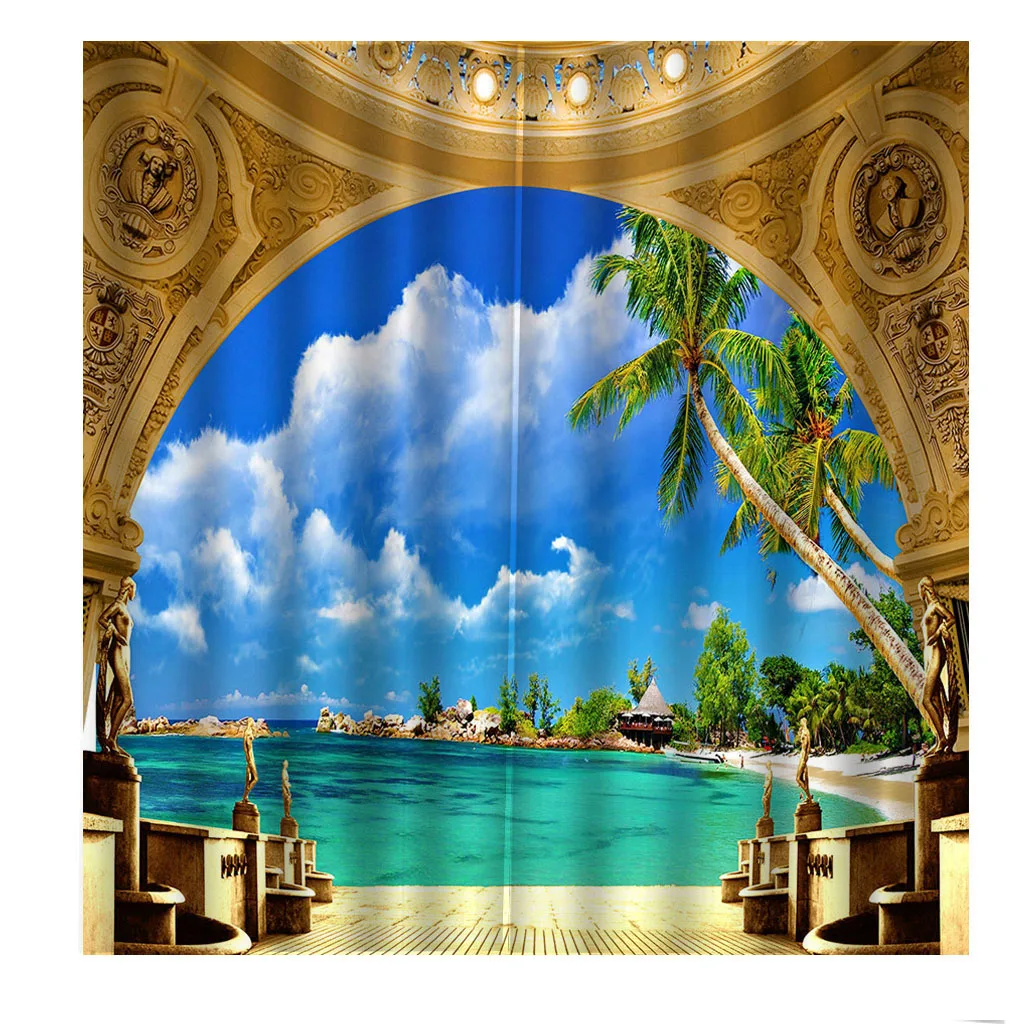 3D занавески с изображением морского неба европейской архитектуры для гостиной