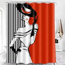 

Fashion Lady with Hat Shower Curtain ,Black and White Stripes Sexy Pose Vibrant Color , Home Bathroom Shower Curtain Decor