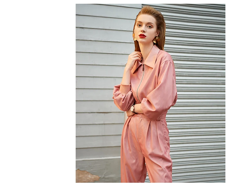 9.26 High quality pink fashion suit women New Autumn Winter thin Empire pants two piece set