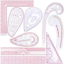 9 piezas regla métrica biselado regla transparente curva en forma de medida regla de plástico herramientas de costura DIY gobernante conjunto para coser
