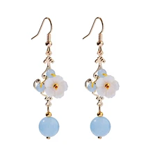  Hanfu Earrings For Women Jewelry Chinese Style Ancient Ear Rings Dangle Pendant Natural Stone Ear Piercing Gift Fashion Kolczyki 