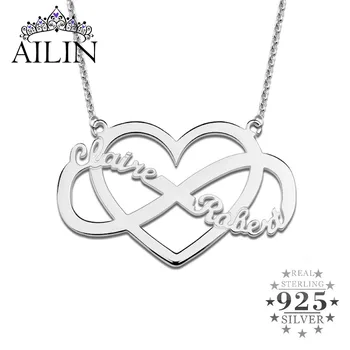 

AILIN 925 Sterling Silver Heart And Infinity Women Necklace Custom Double Name Necklace Christmas Gifts Personalized Jewelry