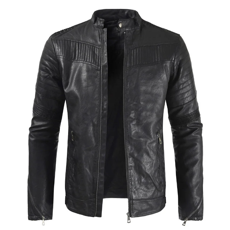 Мужская кожаная куртка на весну-осень, мужская повседневная кожаная куртка из искусственной кожи с эффектом потертости для мотоцикла, Мужская одежда, jaqueta de couro, верхняя одежда - Цвет: Black 01