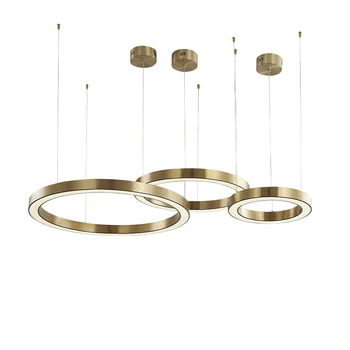

Postmodern luxury LED pendant lights living room Nordic hotel stainless steel ring hanging lamp restaurant bedroom lighting