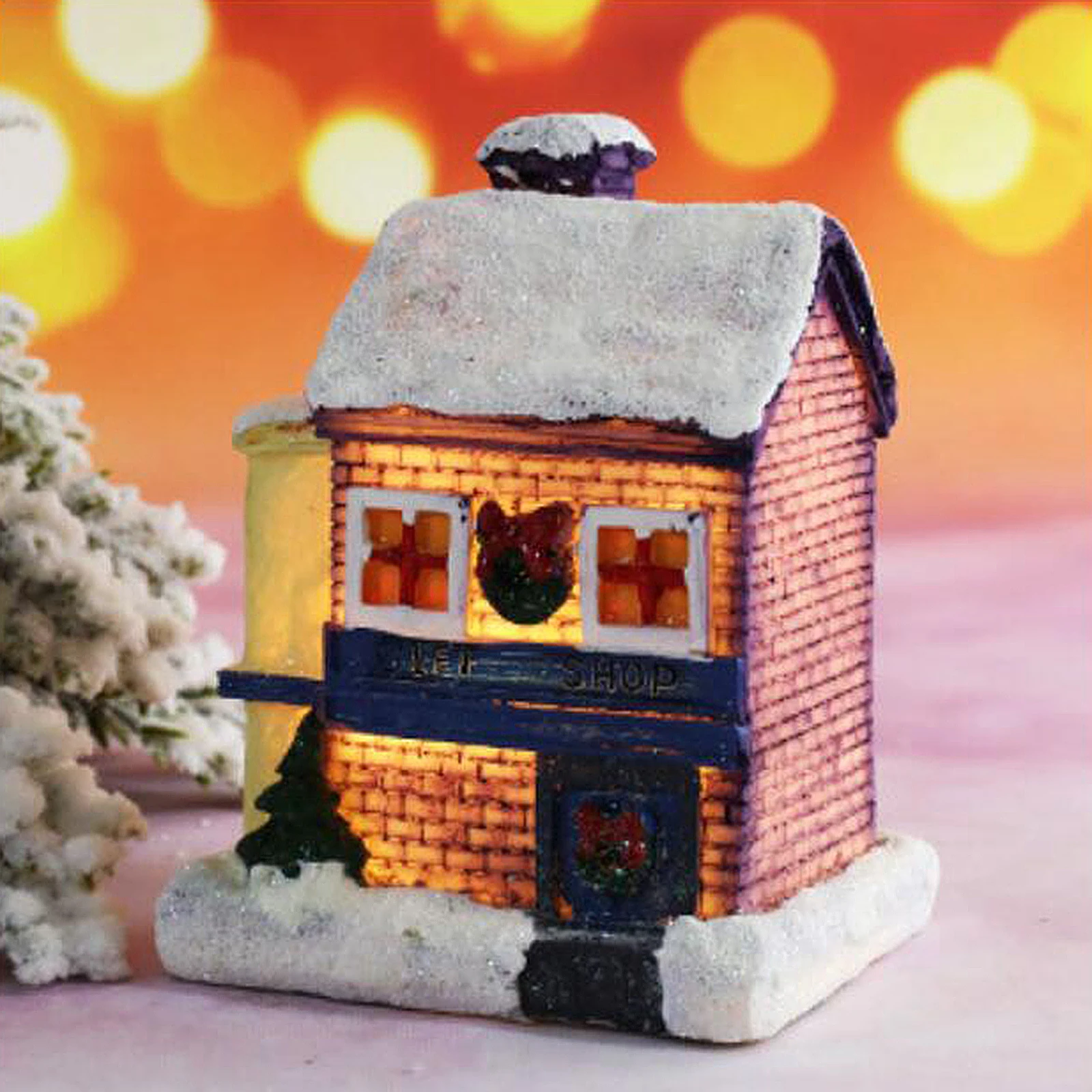 Christmas House Decor LED Light Resin Village Ornament Gift Decoration K