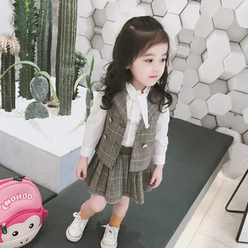 

Children Clothing 3pcs Blouse+ Vest+ Skirt 2020 Spring and Autumn New Korean Baby Girls Formal Clothes