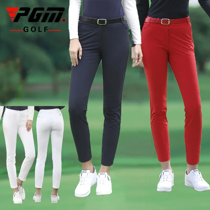 

Send Belt ! Lady Clothes Elastic Cropped Trousers Spring Golf/Tennis Pants Women Ankle-Length Slim Golf Pant High Waist Trouser